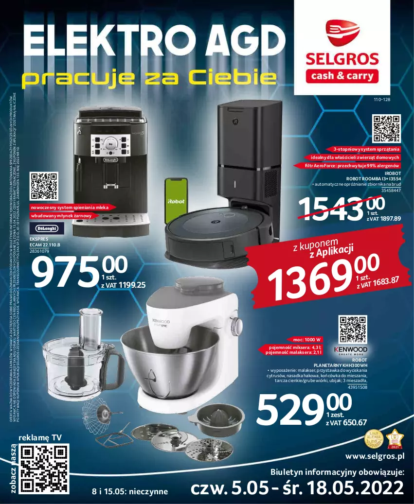 Gazetka promocyjna Selgros - Katalog Elektro - ważna 05.05 do 18.05.2022 - strona 1 - produkty: Fa, IRobot, LG, Mikser, Młynek, Robot, Robot planetarny, Roomba, Ser, Top, Tran