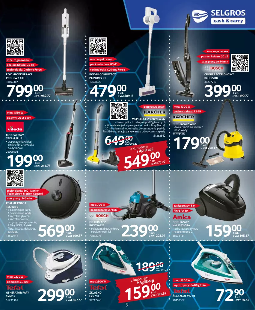 Gazetka promocyjna Selgros - Katalog Elektro - ważna 05.05 do 18.05.2022 - strona 9 - produkty: Control, Dywan, Generator pary, Mop, Mop parowy, Odkurzacz, Pojemnik, Robot, Szczotka