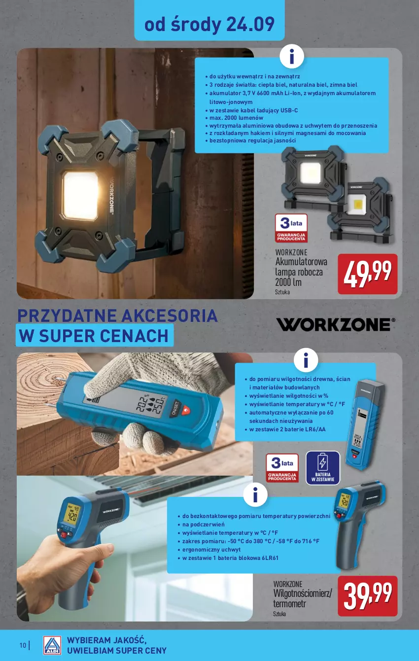 Gazetka promocyjna Aldi - Artykuły przemysłowe i tekstylia - ważna 22.09 do 27.09.2025 - strona 10 - produkty: Akumulator, Bateria, Lampa, LG, Termometr, Top