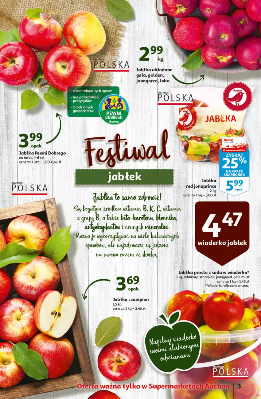 Gazetka promocyjna Auchan - Superoszczędzanie z kartą Skarbonka Supermarkety - ważna 14.10 do 20.10.2021 - strona 3 - produkty: Gala, Jabłka, Mus, Szampion, Zdrowie