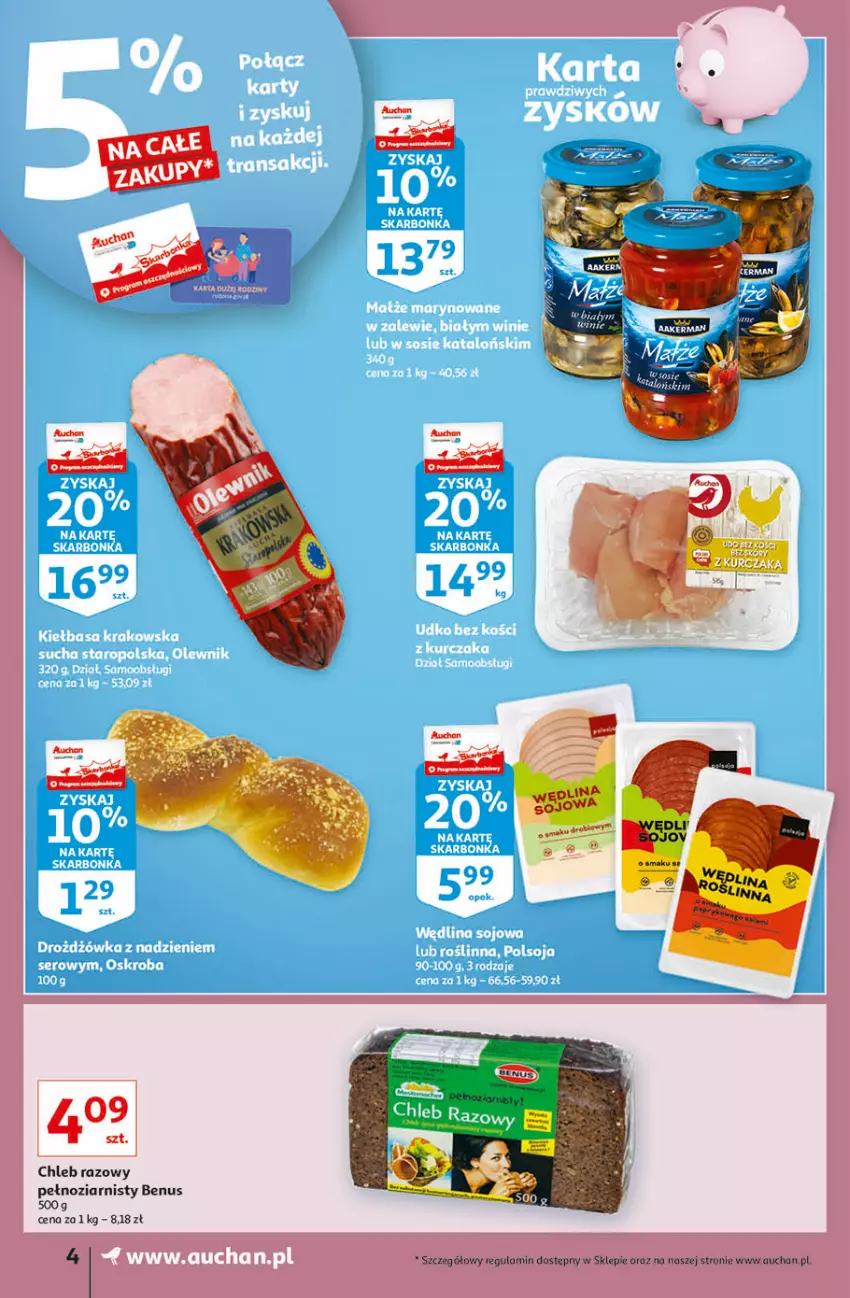 Gazetka promocyjna Auchan - Superoszczędzanie z kartą Skarbonka Supermarkety - ważna 14.10 do 20.10.2021 - strona 4 - produkty: Chleb