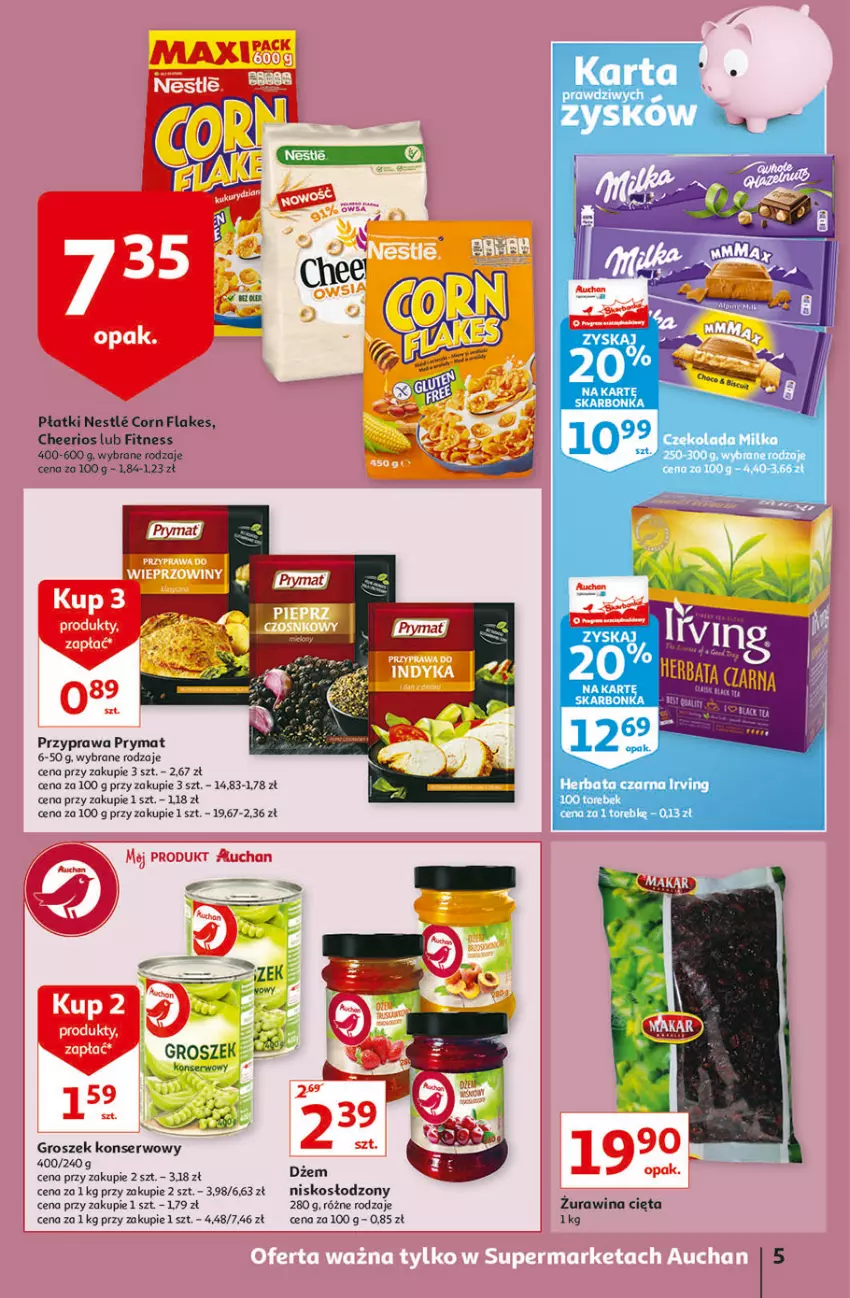 Gazetka promocyjna Auchan - Superoszczędzanie z kartą Skarbonka Supermarkety - ważna 14.10 do 20.10.2021 - strona 5 - produkty: Cheerios, Groszek, Herbata, Herbata czarna, Irving, LG, Prymat, Ser