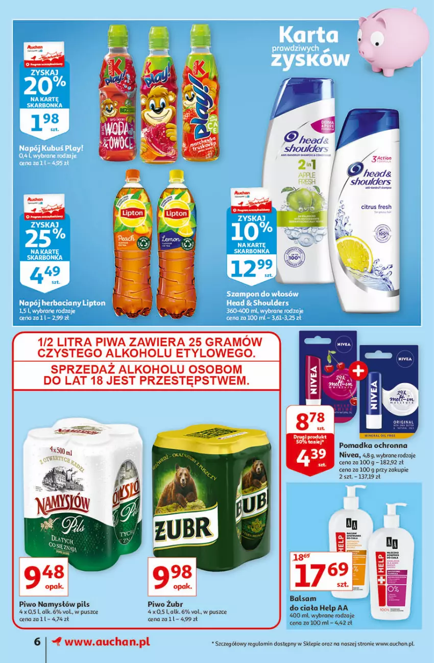 Gazetka promocyjna Auchan - Superoszczędzanie z kartą Skarbonka Supermarkety - ważna 14.10 do 20.10.2021 - strona 6 - produkty: Gra, Namysłów, Nivea, Piwa, Piwo