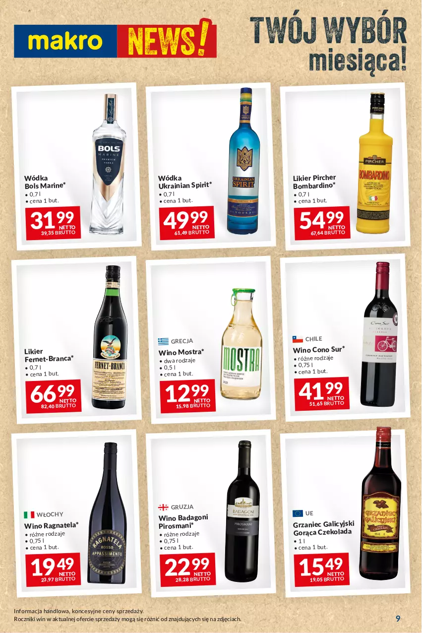 Gazetka promocyjna Makro - Najlepsze oferty - oferta z alkoholem - ważna 14.11 do 11.12.2023 - strona 9 - produkty: Bols, Czekolada, Grzaniec Galicyjski, Likier, Wino, Wódka