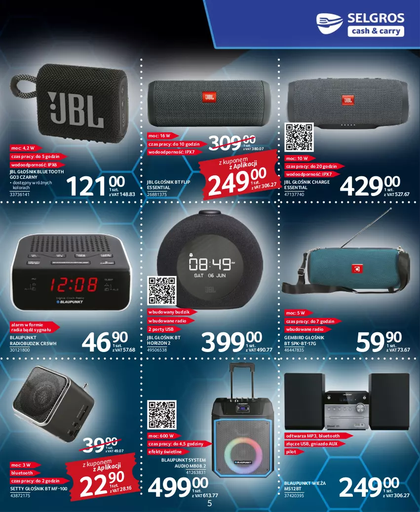 Gazetka promocyjna Selgros - Katalog Elektro - ważna 03.11 do 16.11.2022 - strona 5 - produkty: Budzik, Głośnik, Głośnik bluetooth, JBL, Por, Radiobudzik