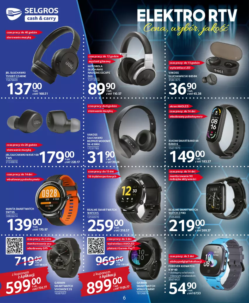 Gazetka promocyjna Selgros - Katalog Elektro - ważna 03.11 do 16.11.2022 - strona 6 - produkty: Amol, JBL, Manta, Monitor, Motorola, Por, Pulsoksymetr, Słuchawki, Słuchawki bezprzewodowe, Smartband, Smartwatch, Sok, Sport