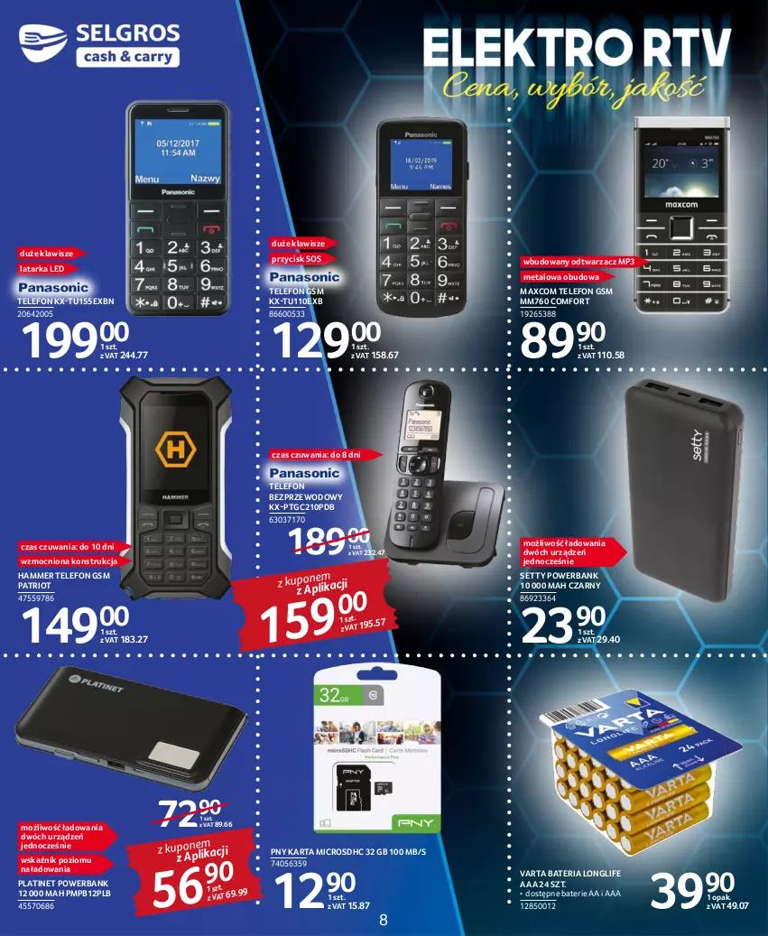 Gazetka promocyjna Selgros - Katalog Elektro - ważna 03.11 do 16.11.2022 - strona 8 - produkty: Bateria, Latarka, Latarka LED, PLATINET, Powerbank, Sos, Tarka, Telefon, Varta