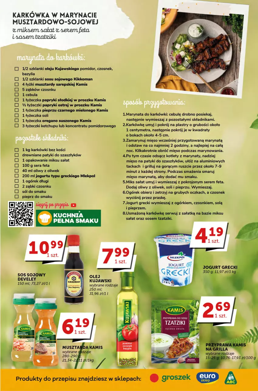 Gazetka promocyjna Groszek - ważna 20.04 do 02.05.2023 - strona 2 - produkty: Bazyl, Bazylia, Cebula, Czosnek, Feta, Grill, Groszek, Jogurt, Kamis, Ketchup, Kotlet, Kujawski, Lanki, Mięso, Mus, Ogórek, Olej, Oregano suszone, Pieprz, Sałat, Ser, Sól, Sos