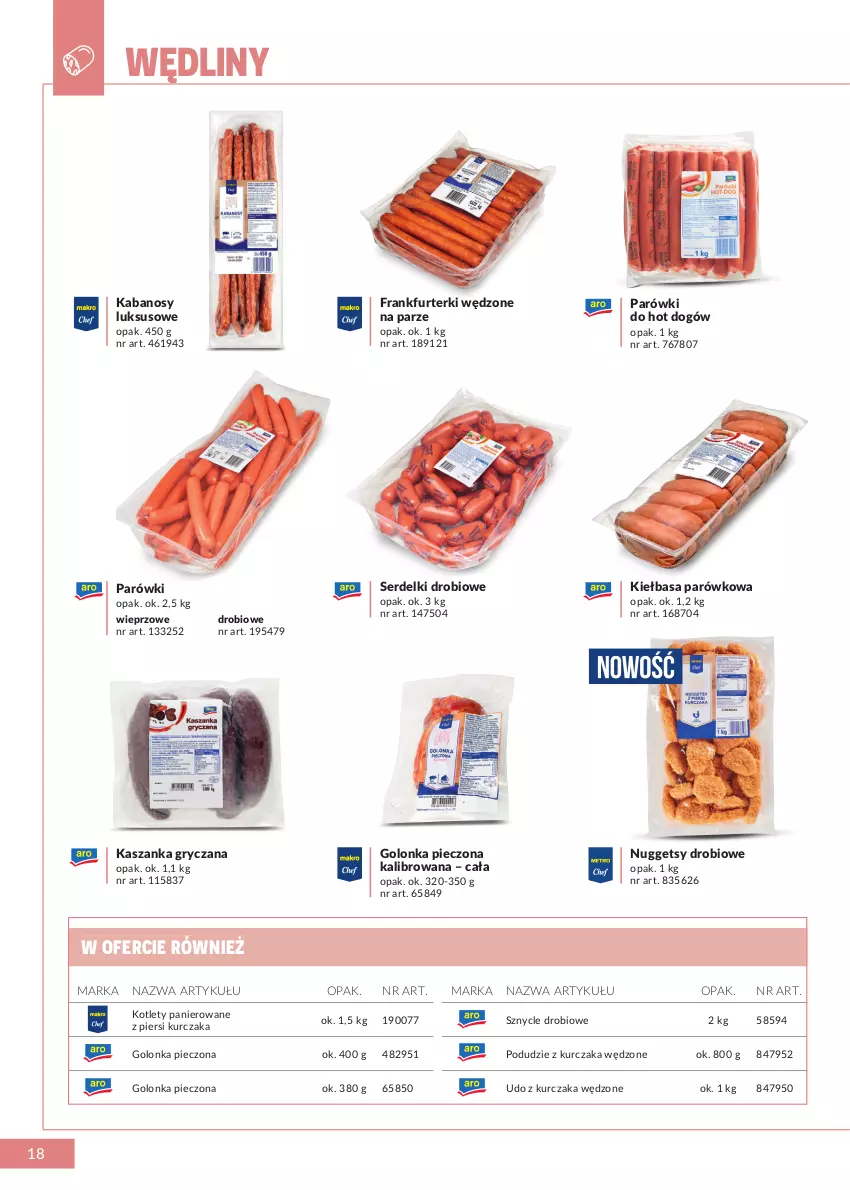 Gazetka promocyjna Makro - [Oferta specjalna] Marki MAKRO dla profesjonalnej Gastronomii - ważna 22.02 do 31.12.2022 - strona 18 - produkty: Frankfurterki, Golonka pieczona, Gry, Hot dog, Kabanos, Kasza, Kaszanka, Kiełbasa, Kotlet, Kurczak, Parówki, Piec, Podudzie z kurczaka, Ser, Serdelki, Udo z kurczaka