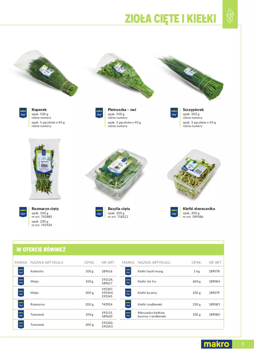 Gazetka promocyjna Makro - [Oferta specjalna] Marki MAKRO dla profesjonalnej Gastronomii - ważna 22.02 do 31.12.2022 - strona 5 - produkty: Bazyl, Bazylia, Fa, Fasoli mung, Kiełki, Kolendra, Mięta, Pietruszka