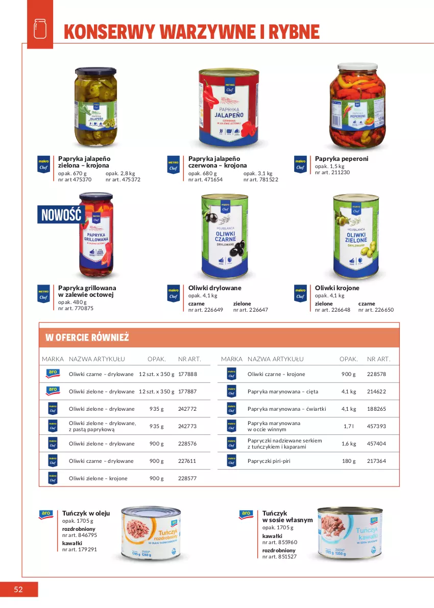 Gazetka promocyjna Makro - [Oferta specjalna] Marki MAKRO dla profesjonalnej Gastronomii - ważna 22.02 do 31.12.2022 - strona 52 - produkty: Grill, Kawa, Olej, Oliwki, Oliwki czarne, Oliwki zielone, Papryczki nadziewane, Papryczki piri-piri, Papryka, Papryka grillowana, Papryka jalapeño, Papryka marynowana, Ser, Sos, Tuńczyk