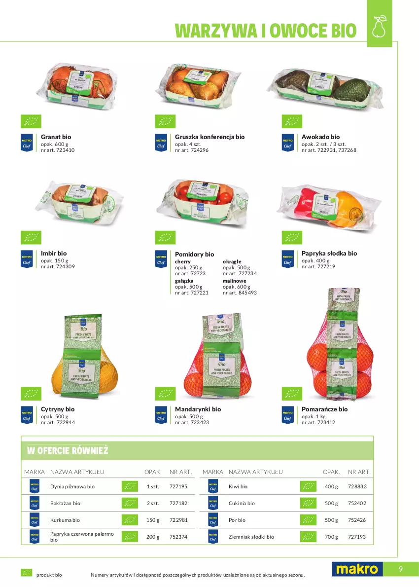 Gazetka promocyjna Makro - [Oferta specjalna] Marki MAKRO dla profesjonalnej Gastronomii - ważna 22.02 do 31.12.2022 - strona 9 - produkty: Cytryny, Gra, Granat, Imbir, Kiwi, Kurkuma, Mandarynki, Owoce, Papryka, Papryka czerwona, Papryka słodka, Pomarańcze, Pomidory, Por, Warzywa, Warzywa i owoce