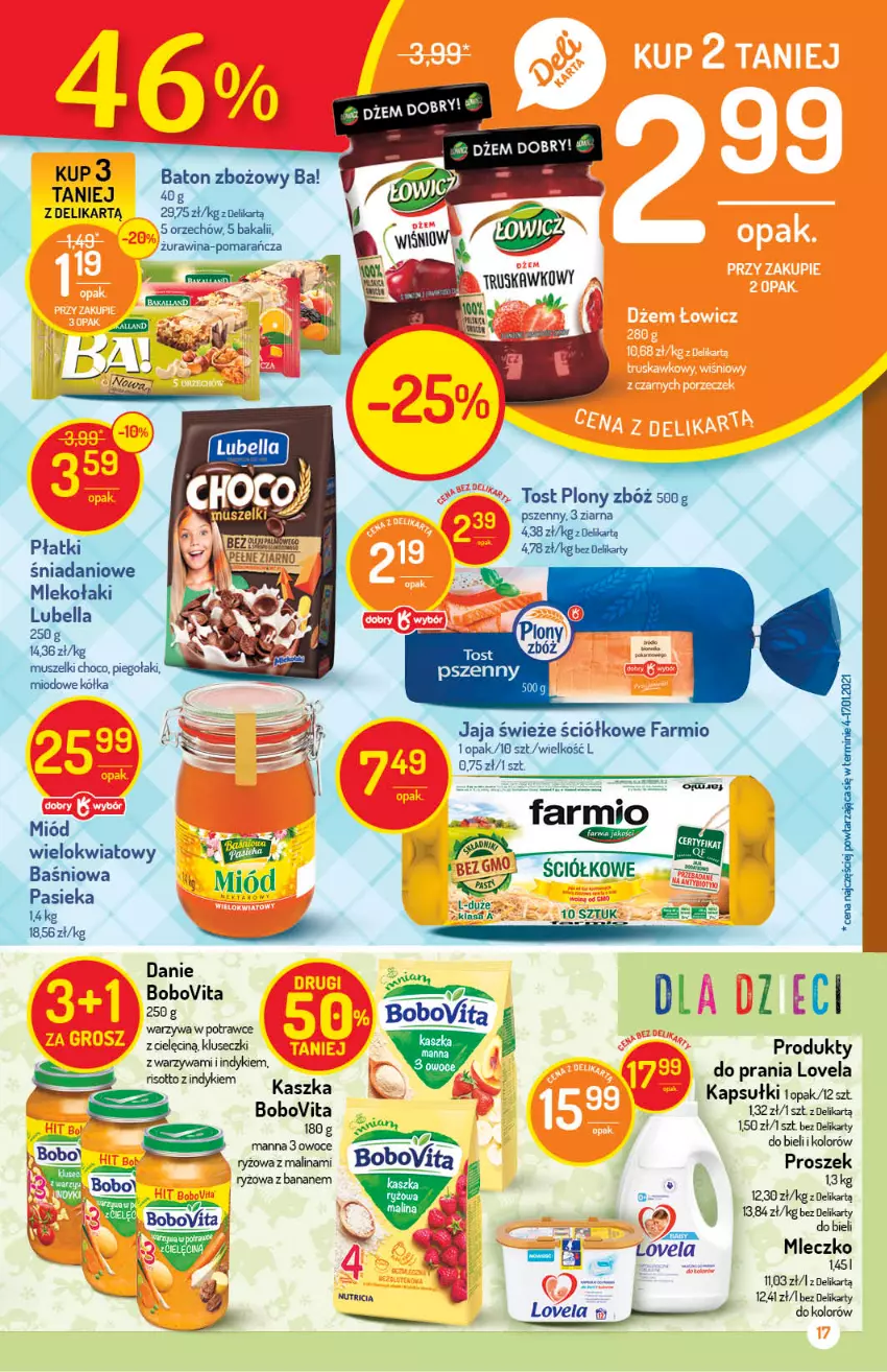 Gazetka promocyjna Delikatesy Centrum - ważna 11.03 do 17.03.2021 - strona 17 - produkty: Ba!, Baton, Bell, Bella, BoboVita, Danio, Fa, Jaja, Lovela, Lubella, Miód, Mleczko, Mleko, Mus, Ryż, Top, Warzywa