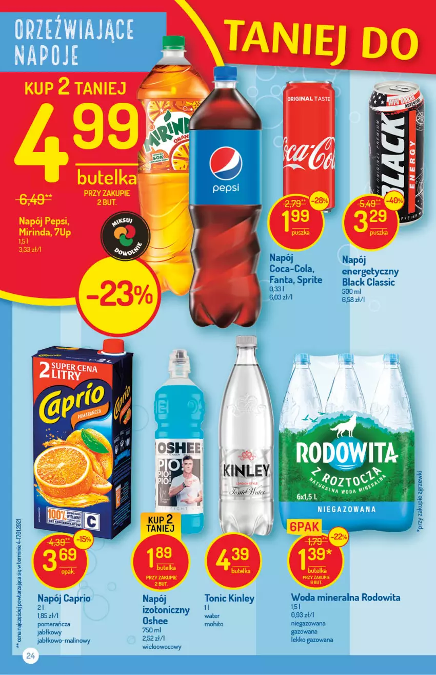 Gazetka promocyjna Delikatesy Centrum - ważna 11.03 do 17.03.2021 - strona 24 - produkty: 7up, Coca-Cola, Fa, Fanta, Gin, Lack, Mirinda, Napój, Pepsi, Sprite, Woda, Woda mineralna