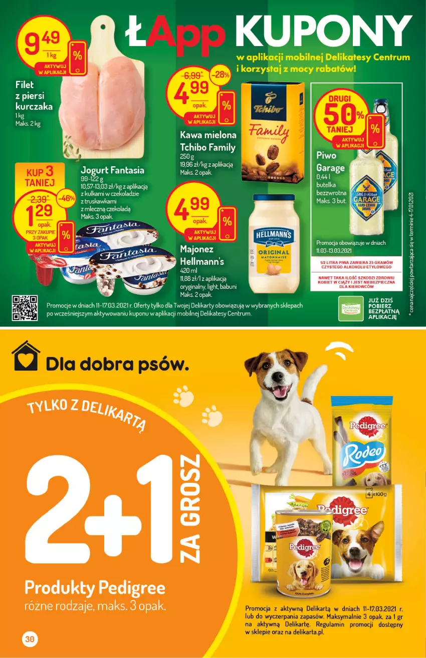 Gazetka promocyjna Delikatesy Centrum - ważna 11.03 do 17.03.2021 - strona 30 - produkty: Babuni, Czekolada, Fa, Fanta, Gin, Gra, Jogurt, Kawa, Kawa mielona, Kurczak, Majonez, Mobil, Pedigree, Piec, Piwa, Rum