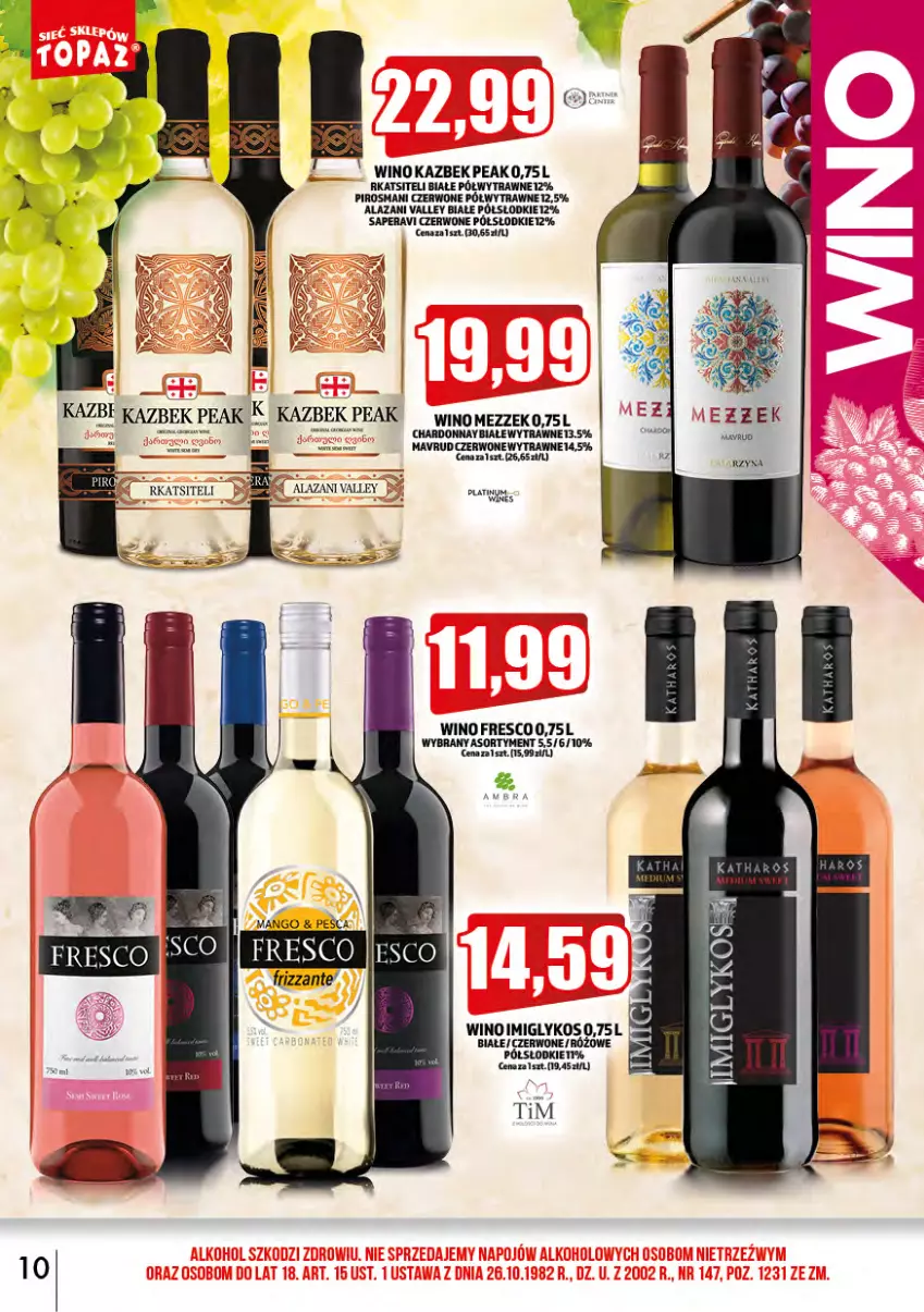 Gazetka promocyjna Topaz - Gazetka - ważna 01.09 do 30.09.2023 - strona 10 - produkty: Chardonnay, Fresco, Mango, Wino