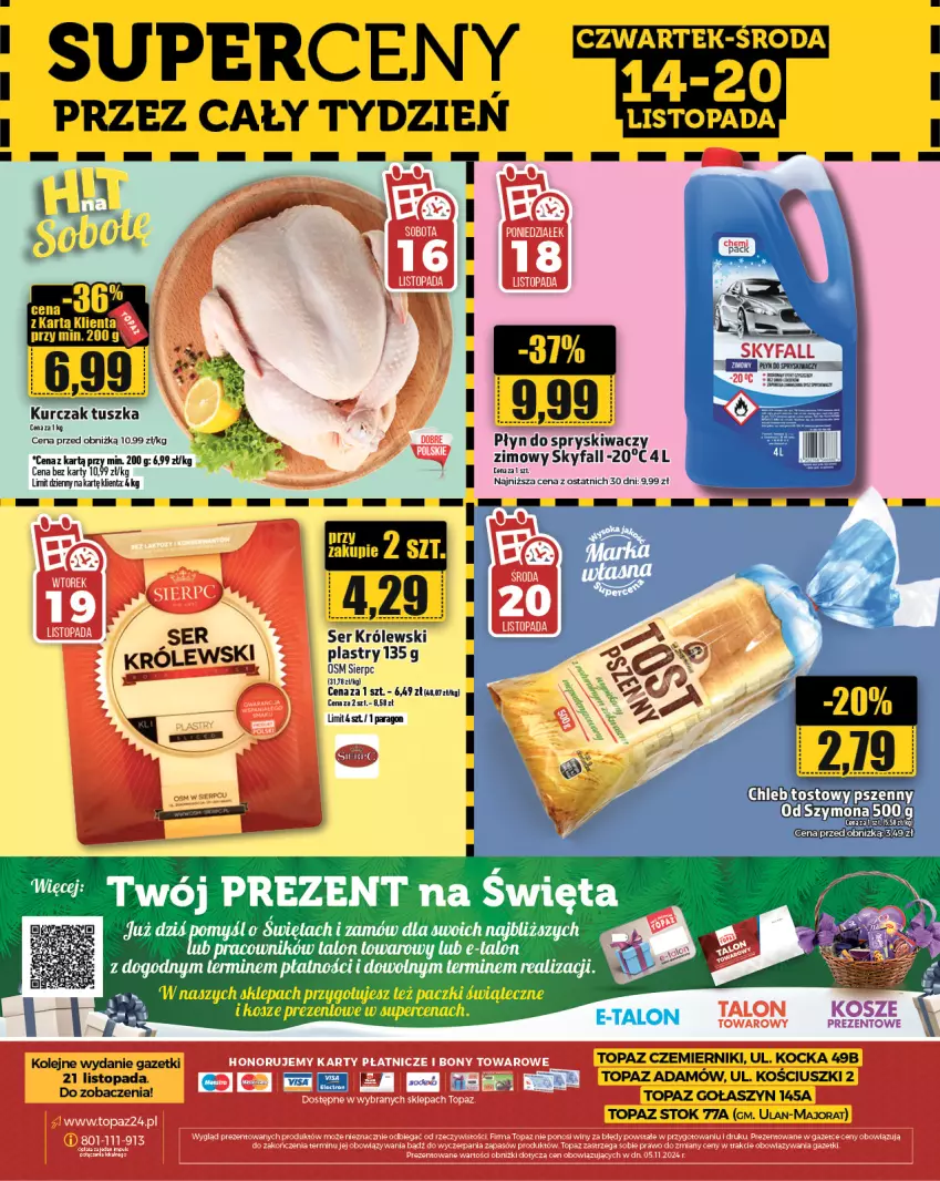 Gazetka promocyjna Topaz - Gazetka - ważna 14.11 do 20.11.2024 - strona 34 - produkty: Chleb, Fa, JBL, Koc, Królewski, Kurczak, Olej, Ser, Top, Tusz