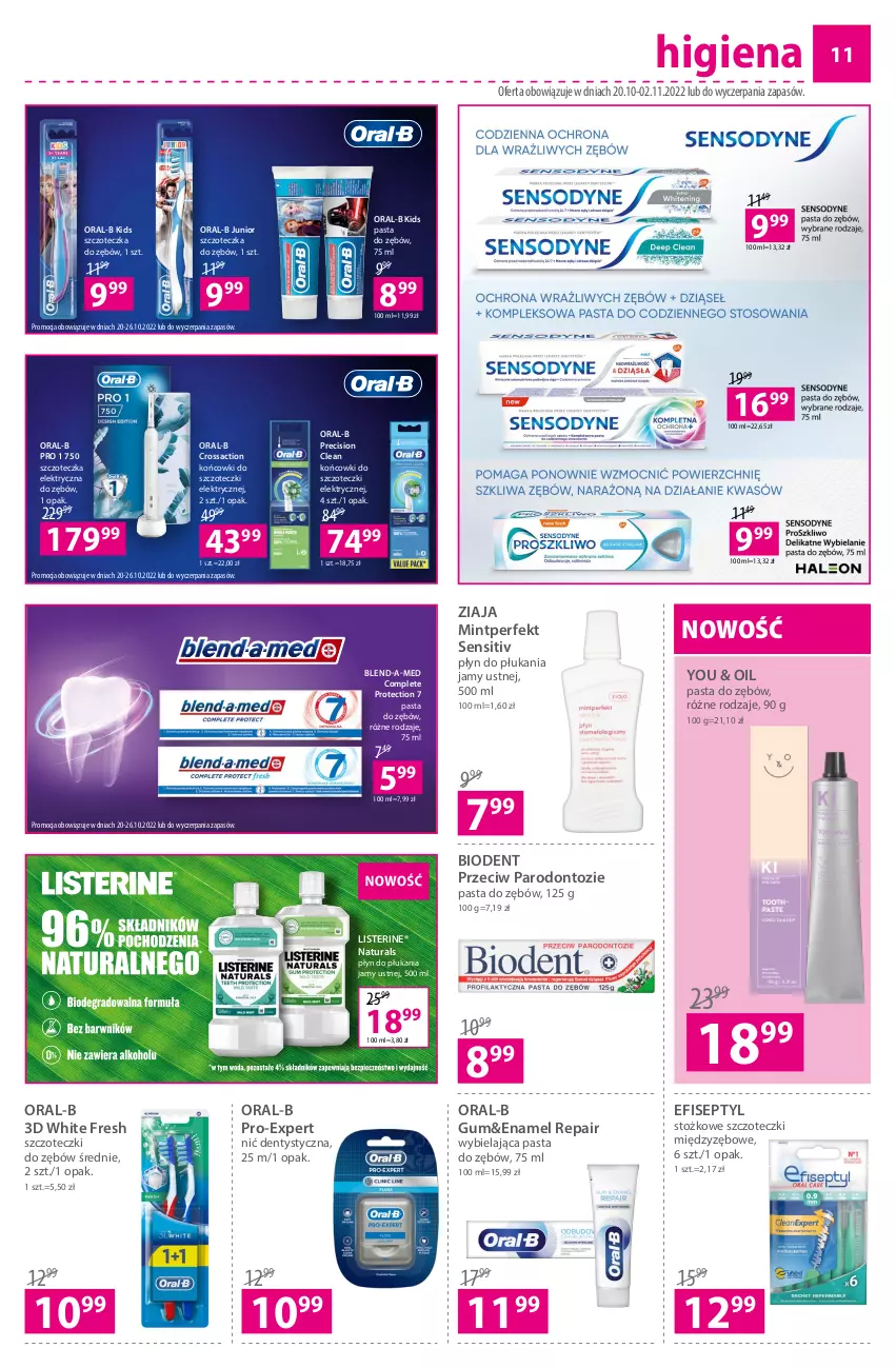 Gazetka promocyjna Hebe - Gazetka - ważna 20.10 do 02.11.2022 - strona 11 - produkty: Biodent, Blend-a-Med, Listerine, Nić dentystyczna, Pasta do zębów, Płyn do płukania, Płyn do płukania jamy ustnej, Szczoteczka, Szczoteczka do zębów, Ziaja