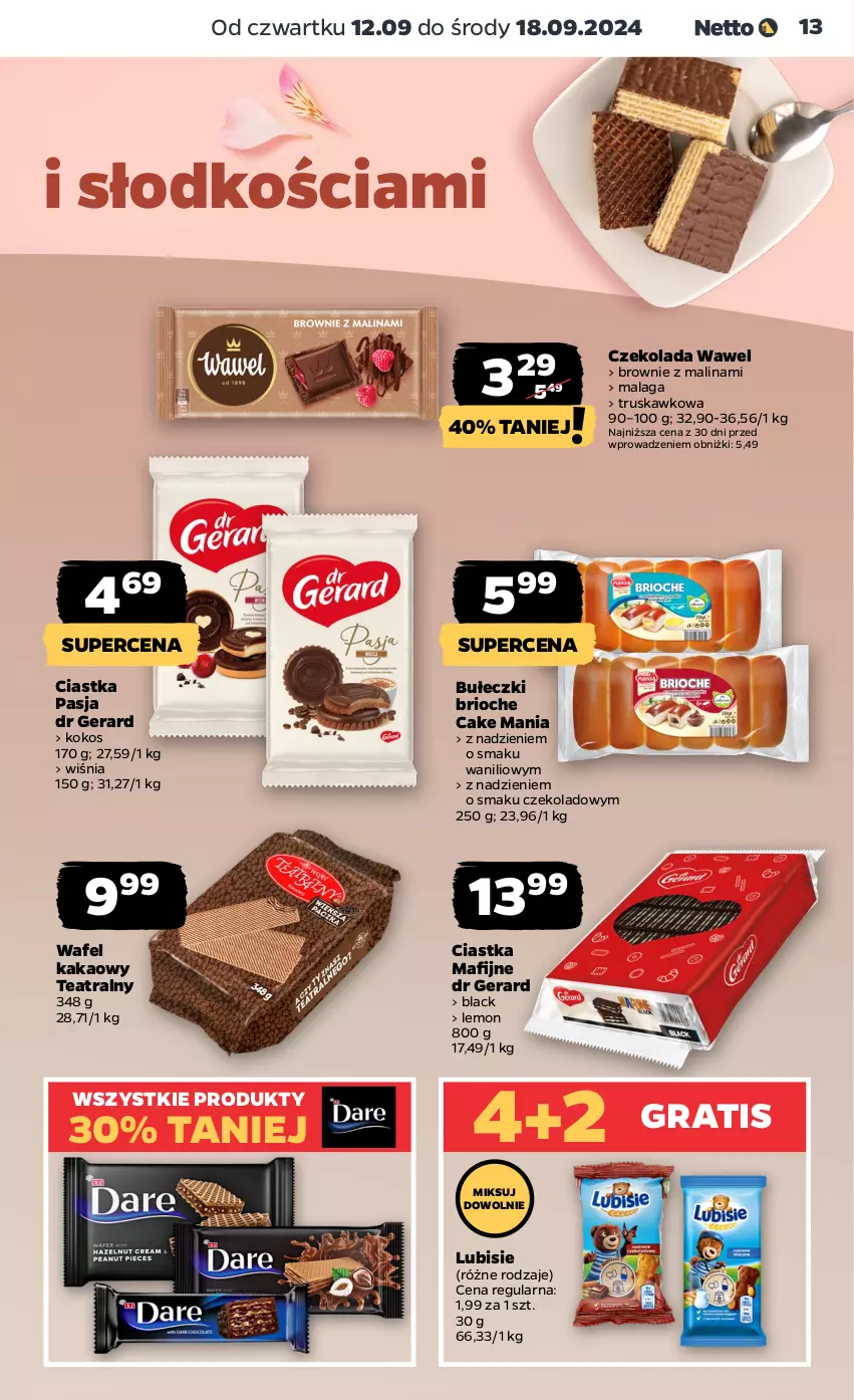 Gazetka promocyjna Netto - Artykuły spożywcze - ważna 12.09 do 18.09.2024 - strona 13 - produkty: Brownie, Bułeczki, Ciastka, Czekolada, Dr Gerard, Gra, Kakao, Kokos, Lack, Lubisie, Wawel