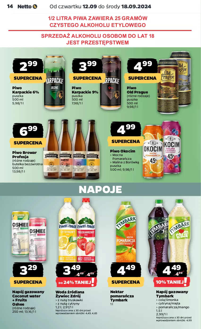 Gazetka promocyjna Netto - Artykuły spożywcze - ważna 12.09 do 18.09.2024 - strona 14 - produkty: Cytryny, Gra, Karp, Koc, LANA, Limonka, Mango, Mięta, Napój, Napój gazowany, Napoje, Nektar, Okocim, Oshee, Piwa, Piwo, Truskawki, Tymbark, Woda