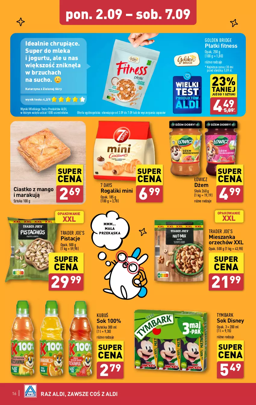 Gazetka promocyjna Aldi - Pełna oferta - ważna 02.09 do 07.09.2024 - strona 16 - produkty: 7 Days, Disney, Dżem, Jogurt, Kubuś, Mango, Pistacje, Rogal, Sok, Tymbark