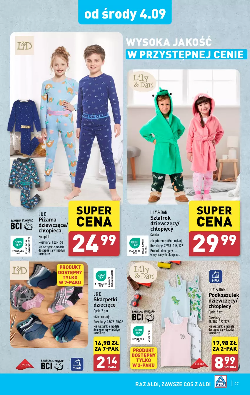 Gazetka promocyjna Aldi - Pełna oferta - ważna 02.09 do 07.09.2024 - strona 27 - produkty: Dzieci, Karp, Kosz, Piżama, Podkoszulek, Skarpetki, Sok, Szlafrok