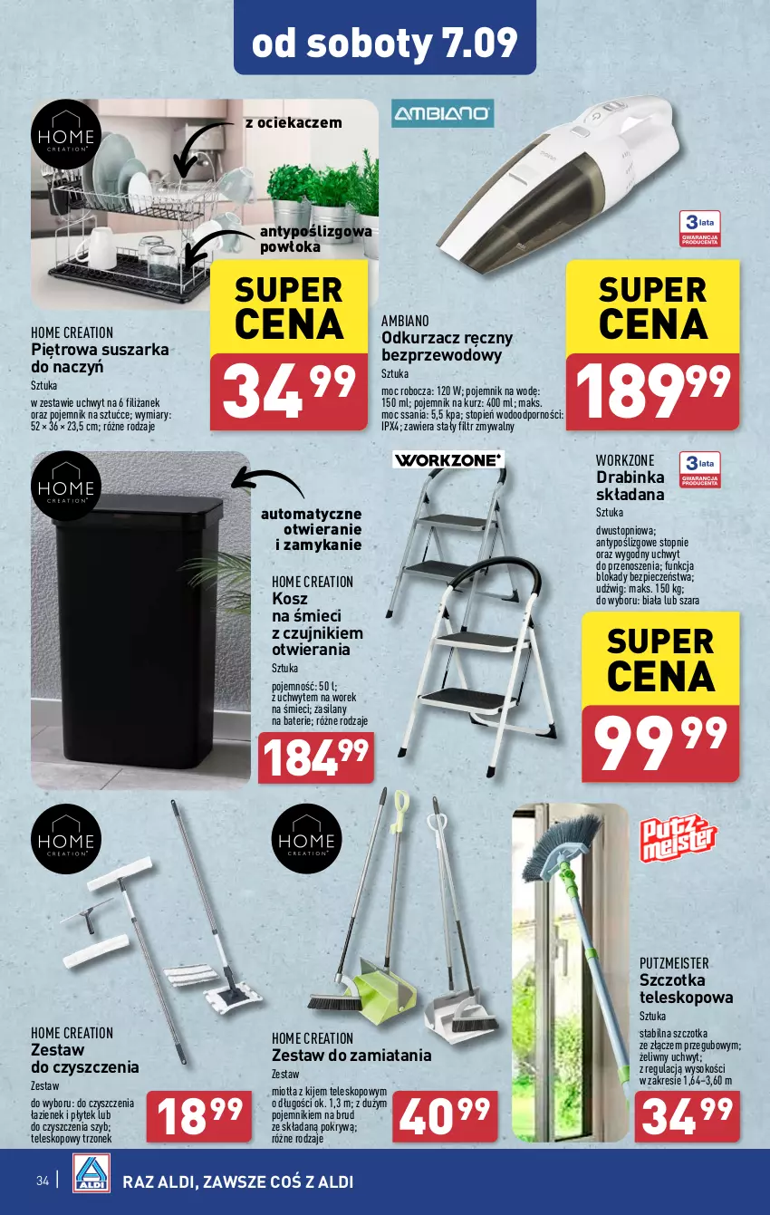 Gazetka promocyjna Aldi - Pełna oferta - ważna 02.09 do 07.09.2024 - strona 34 - produkty: Dźwig, Inka, Kije, Kosz, Miotła, Ociekacz, Odkurzacz, Piec, Pojemnik, Pojemnik na sztućce, Por, Putzmeister, Silan, Sok, Suszarka, Suszarka do naczyń, Szczotka, Teleskop, Top