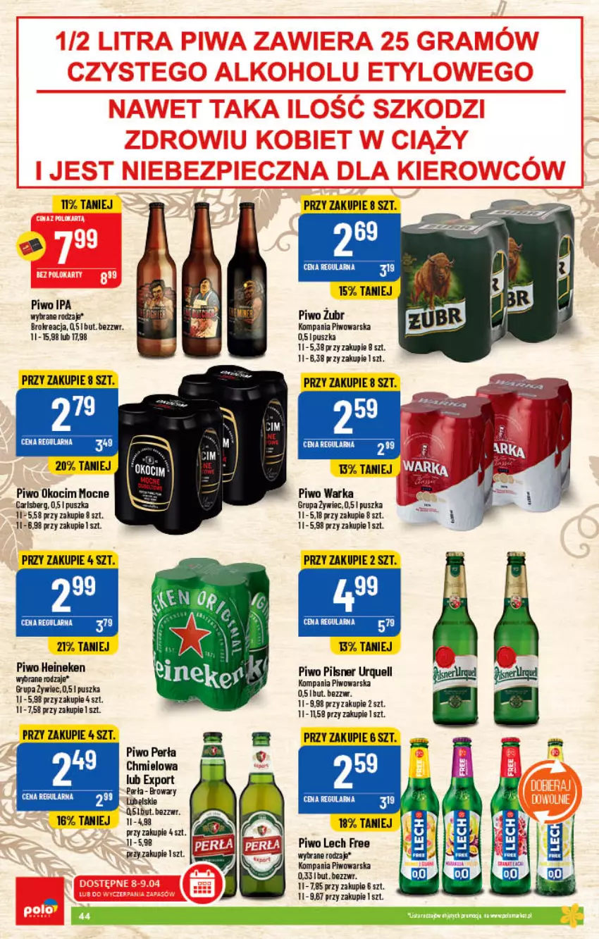 Gazetka promocyjna PoloMarket - Gazetka pomocyjna - ważna 06.04 do 12.04.2022 - strona 44 - produkty: Carlsberg, Heineken, Koc, Okocim, Perła, Pilsner Urquell, Piwo, Por, Warka