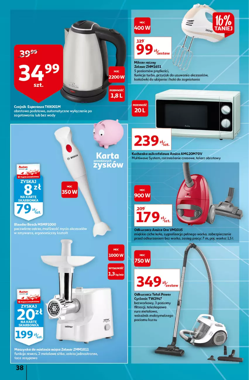 Gazetka promocyjna Auchan - Maxi Paki Niskie Ceny Hipermarkety - ważna 13.01 do 19.01.2022 - strona 38 - produkty: Amica, Fa, Kuchenka mikrofalowa, Mikser, Mikser ręczny, Odkurzacz, Orka, Piec, Rura, Ser, Talerz, Tefal, Teleskop, Zelmer