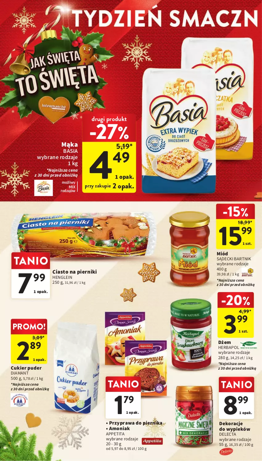 Gazetka promocyjna Intermarche - Gazetka Intermarche - ważna 30.11 do 06.12.2023 - strona 36 - produkty: Basia, Cukier, Cukier puder, Delecta, Diamant, Dżem, Herbapol, Mąka, Miód, Piernik, Puder