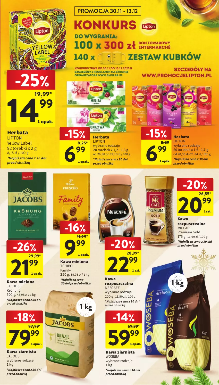 Gazetka promocyjna Intermarche - Gazetka Intermarche - ważna 30.11 do 06.12.2023 - strona 39 - produkty: Fa, Herbata, Jacobs, Jacobs Krönung, Kawa, Kawa mielona, Kawa rozpuszczalna, Kawa ziarnista, Lipton, Tchibo, Tchibo Family, Woseba