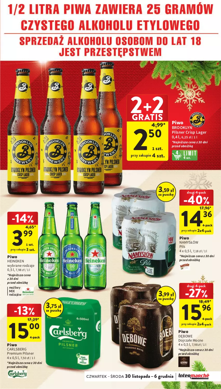 Gazetka promocyjna Intermarche - Gazetka Intermarche - ważna 30.11 do 06.12.2023 - strona 43 - produkty: Carlsberg, Gra, Heineken, Namysłów, Piwo, Top