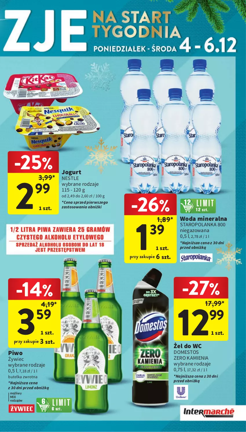 Gazetka promocyjna Intermarche - Gazetka Intermarche - ważna 30.11 do 06.12.2023 - strona 47 - produkty: Domestos, Jogurt, Piwo, Staropolanka, Woda, Woda mineralna