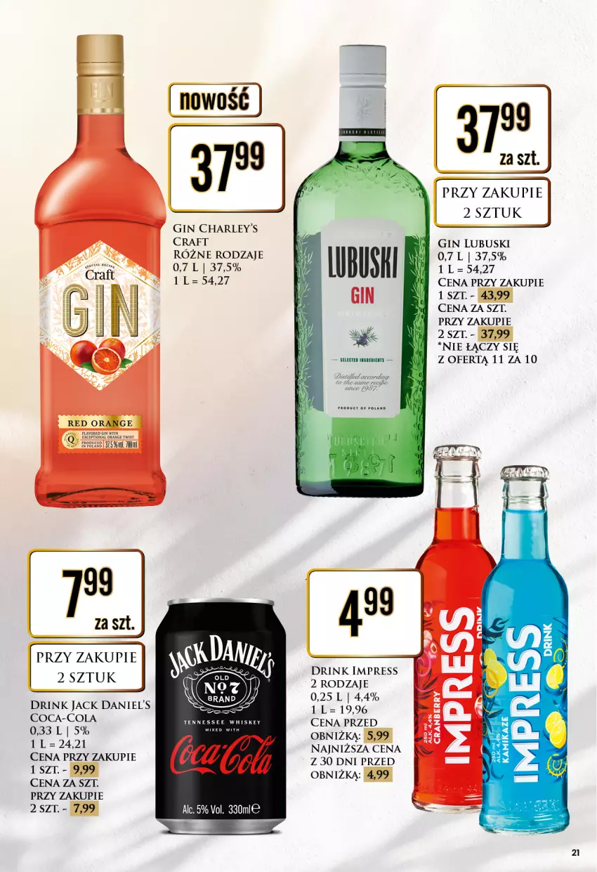 Gazetka promocyjna Dino - Katalog alkoholowy / marzec 2024 - ważna 25.03 do 30.03.2024 - strona 21 - produkty: Coca-Cola, Gin, Whiskey