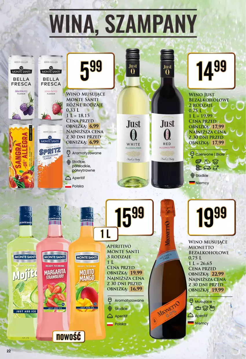 Gazetka promocyjna Dino - Katalog alkoholowy / marzec 2024 - ważna 25.03 do 30.03.2024 - strona 22 - produkty: Bell, Bella, HP, Lack, Mionetto, Monte, Monte Santi, Mus, Wino, Wino musujące