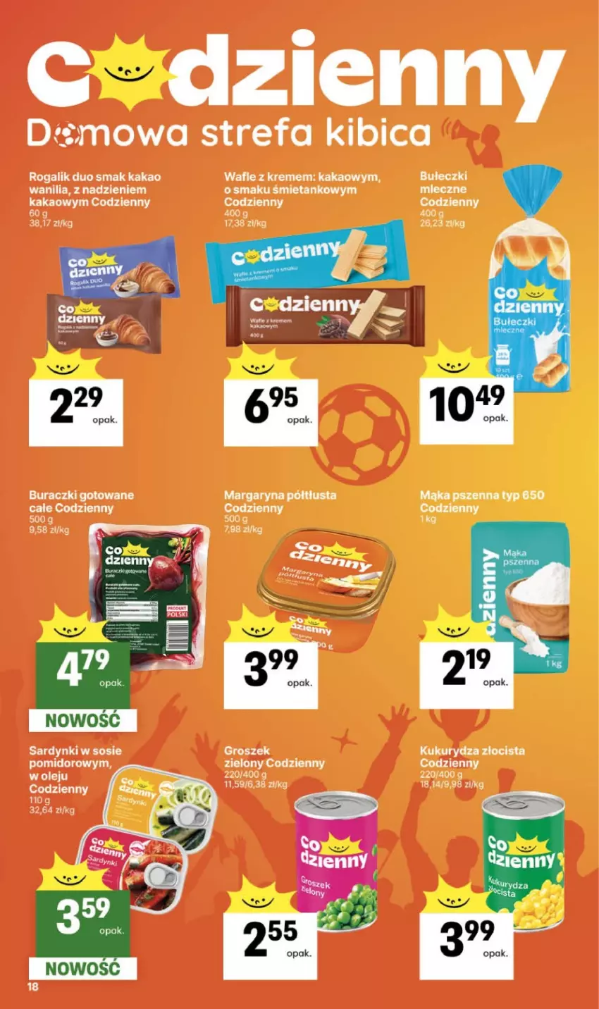 Gazetka promocyjna Delikatesy Centrum - Franczyza DC24 Czwartek - ważna 11.06 do 17.06.2026 - strona 18 - produkty: BIC, Bułeczki, Buraczki, Fa, Groszek, Kakao, Mąka, Mąka pszenna, Margaryna, Olej, Rogal, Sardynki, Sos, Wafle