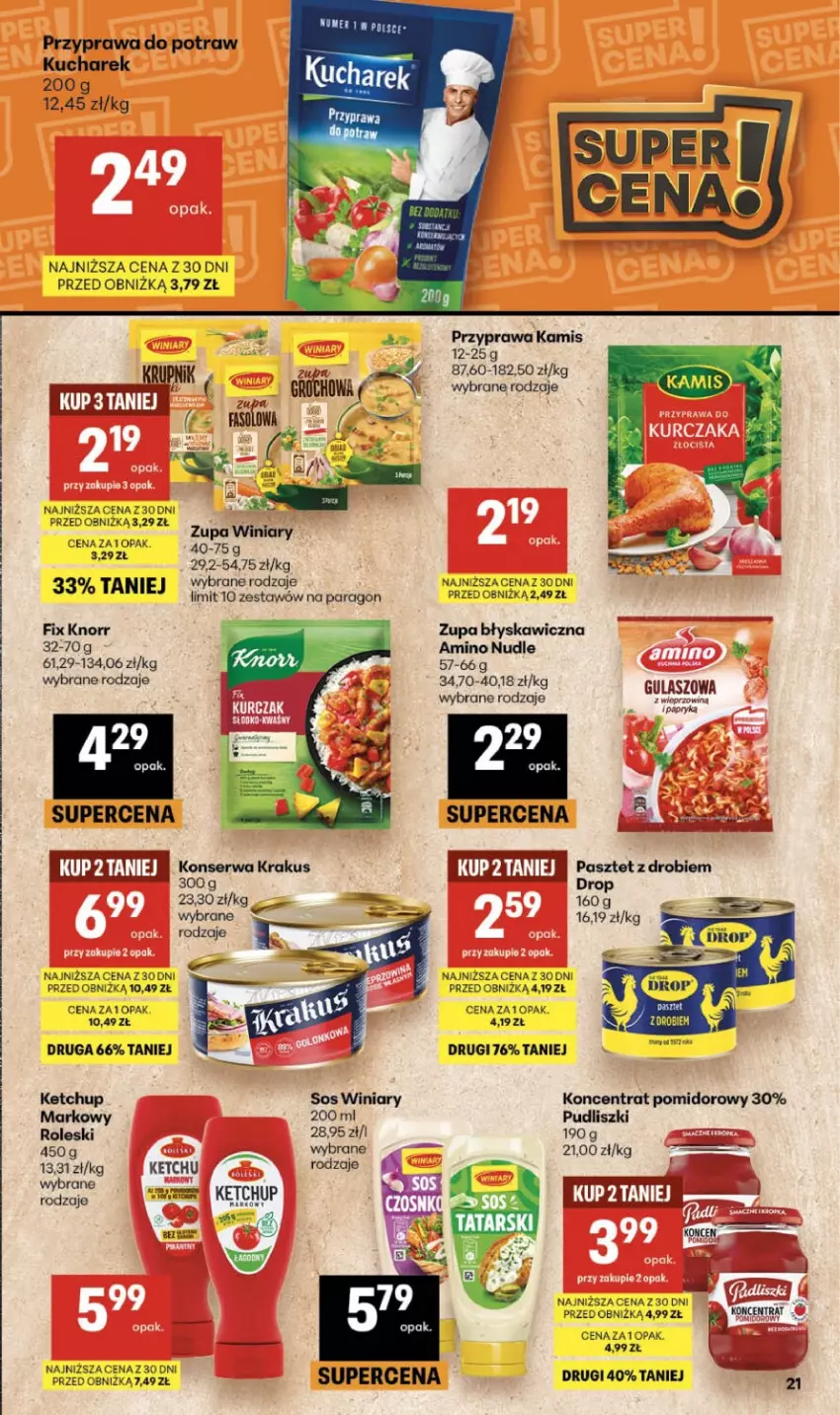 Gazetka promocyjna Delikatesy Centrum - Franczyza DC24 Czwartek - ważna 11.06 do 17.06.2026 - strona 21 - produkty: Kamis, Ketchup, Knorr, Koncentrat pomidorowy, Krakus, Kucharek, Pasztet, Przyprawa do potraw, Pudliszki, Ser, Sos, Winiary, Zupa