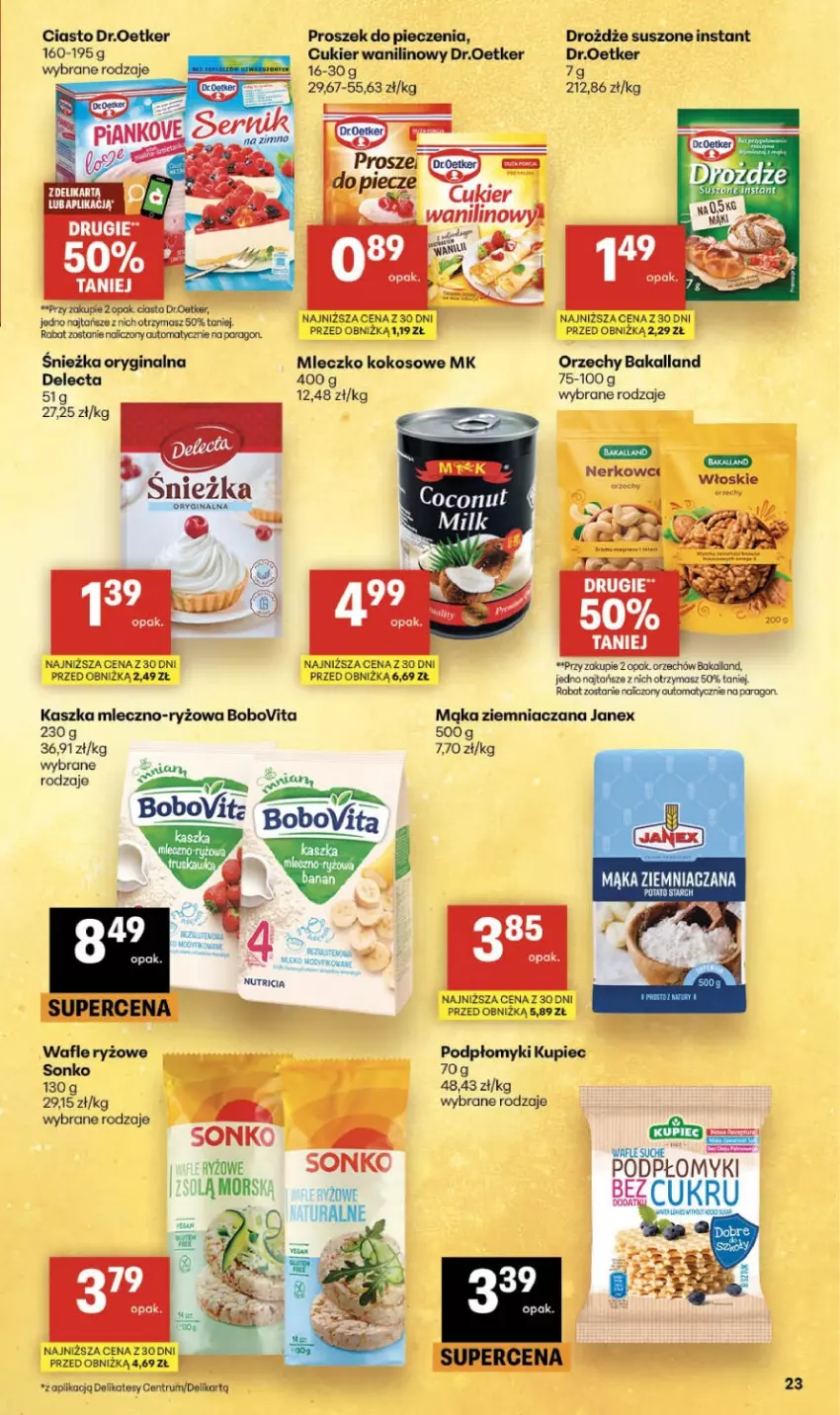 Gazetka promocyjna Delikatesy Centrum - Franczyza DC24 Czwartek - ważna 11.06 do 17.06.2026 - strona 23 - produkty: Bakalland, BoboVita, Cukier, Cukier wanilinowy, Delecta, Drożdże, Gin, Kokos, Kupiec, Mąka, Mleczko, Piec, Por, Proszek do pieczenia, Rum, Ryż, Sonko, Wafle