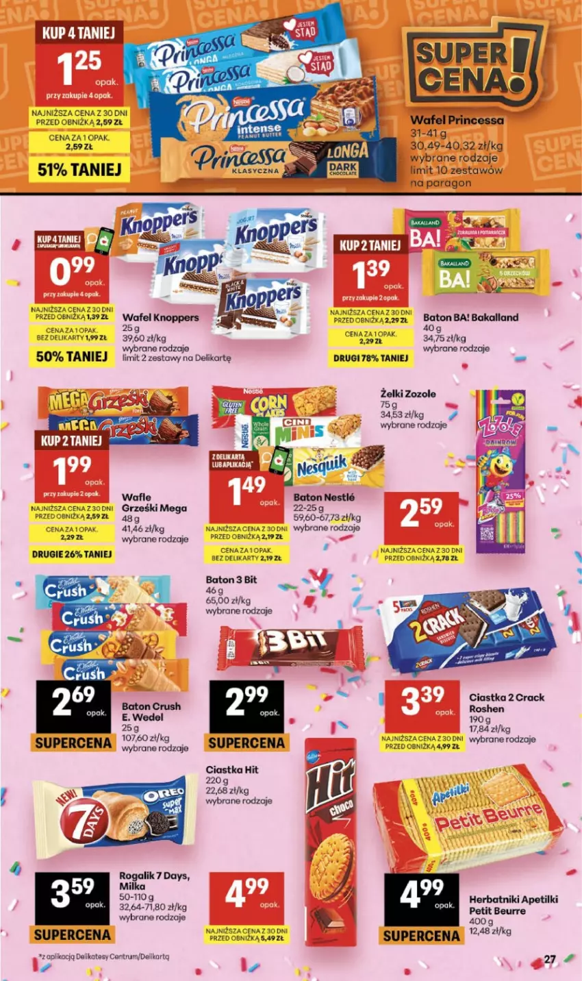 Gazetka promocyjna Delikatesy Centrum - Franczyza DC24 Czwartek - ważna 11.06 do 17.06.2026 - strona 27 - produkty: 7 Days, Ba!, Bakalland, Baton, Ciastka, E. Wedel, Fa, Grześki, Herbatniki, Milka, Princessa, Rogal, Rum, Wafle