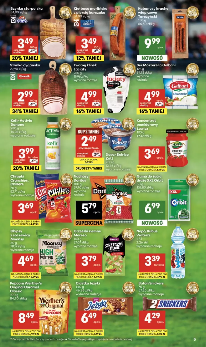 Gazetka promocyjna Delikatesy Centrum - Franczyza DC24 Czwartek - ważna 11.06 do 17.06.2026 - strona 5 - produkty: Chipsy, Chrupki, Ciastka, Danone, Galbani, Gin, HP, Jeżyki, Kiełbasa, Kurczak, Mozzarella, Orzeszki, Orzeszki ziemne, Ser, Szynka, Szynka cygańska, Twaróg, Zott