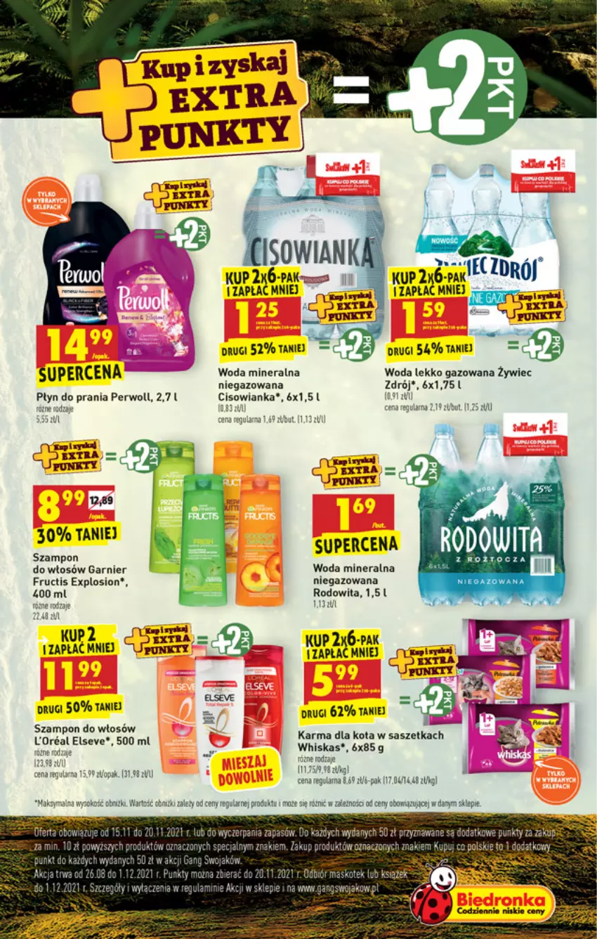 Gazetka promocyjna Biedronka - W tym tygodniu - ważna 15.11 do 20.11.2021 - strona 9 - produkty: Cisowianka, Elseve, Fructis, Garnier, Perwoll, Płyn do prania, Szampon, Whiskas, Woda, Woda mineralna