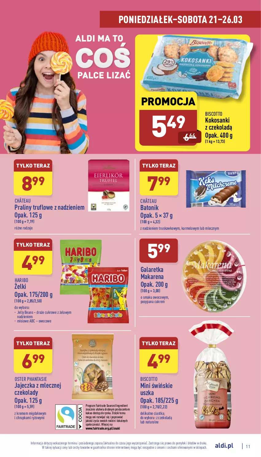 Gazetka promocyjna Aldi - Pełny katalog - ważna 21.03 do 26.03.2022 - strona 11 - produkty: Baton, Ciastka, Fa, Gala, Galaretka, Gra, Haribo, Jelly beans, Kakao, Kokos, Praliny, Ryż, Sanki, Tera, Tonik