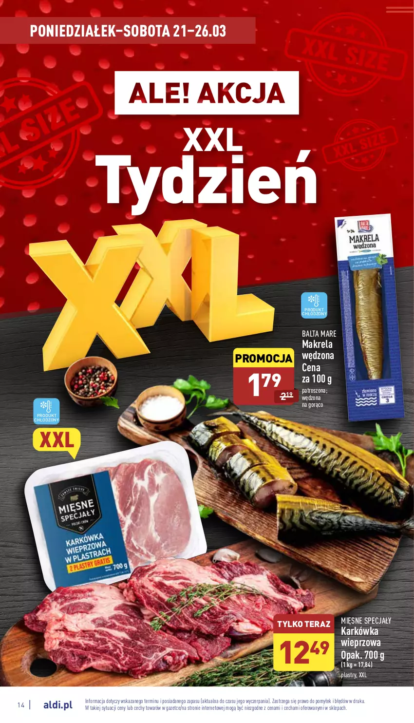 Gazetka promocyjna Aldi - Pełny katalog - ważna 21.03 do 26.03.2022 - strona 14 - produkty: Balta Mare, Karkówka wieprzowa, Mięsne specjały, Tera