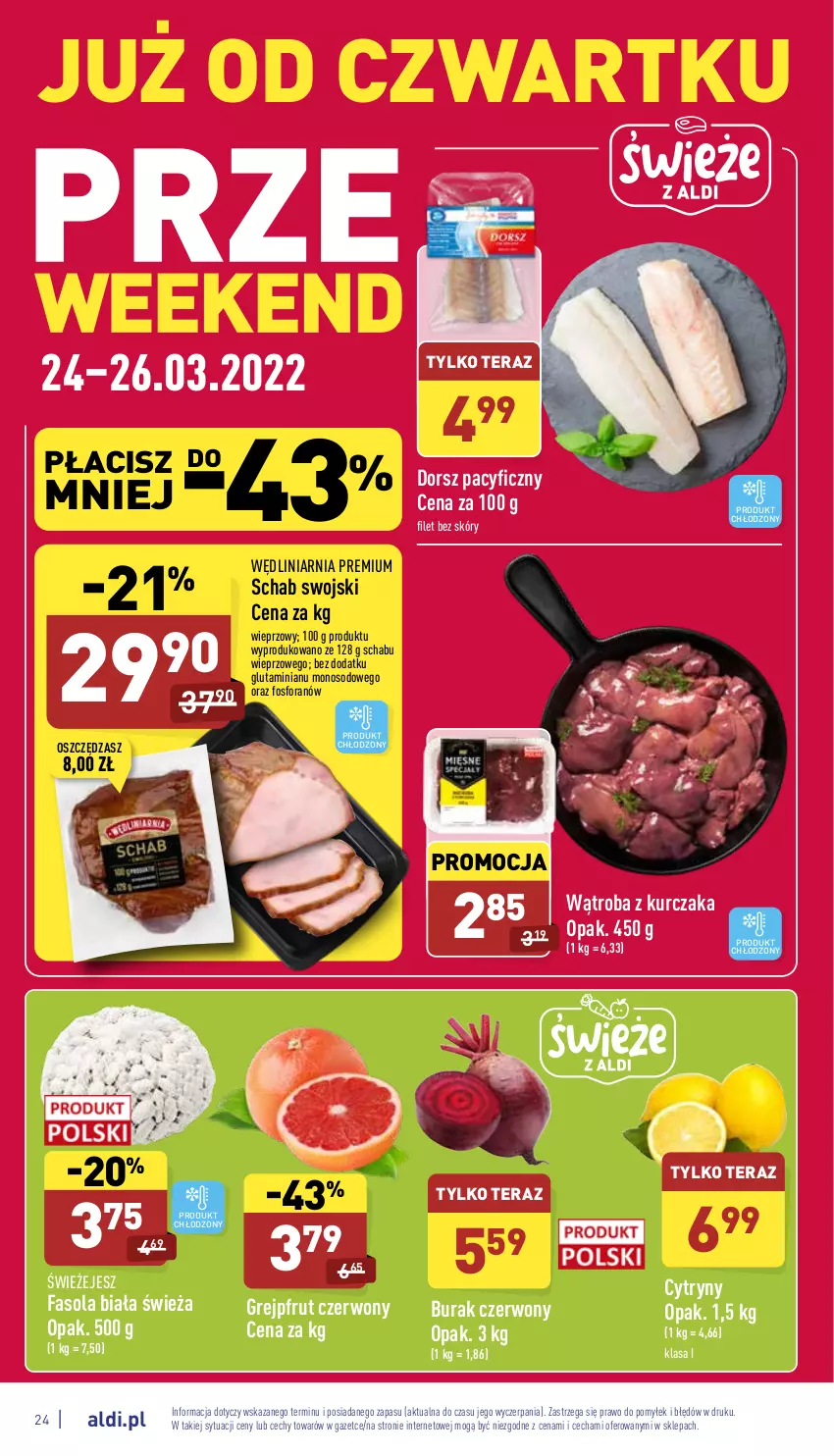 Gazetka promocyjna Aldi - Pełny katalog - ważna 21.03 do 26.03.2022 - strona 24 - produkty: Cytryny, Dorsz, Fa, Fasola, Grejpfrut, Kurczak, Tera