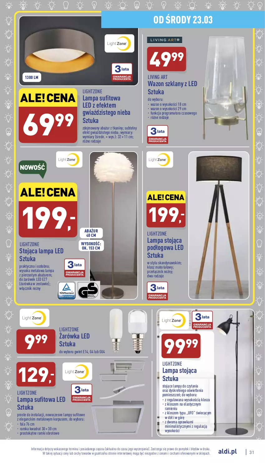 Gazetka promocyjna Aldi - Pełny katalog - ważna 21.03 do 26.03.2022 - strona 31 - produkty: Fa, Gra, Kret, Lampa, Lampa LED, Lampa sufitowa, Noż, Rama, Ramka, Sok, Wazon