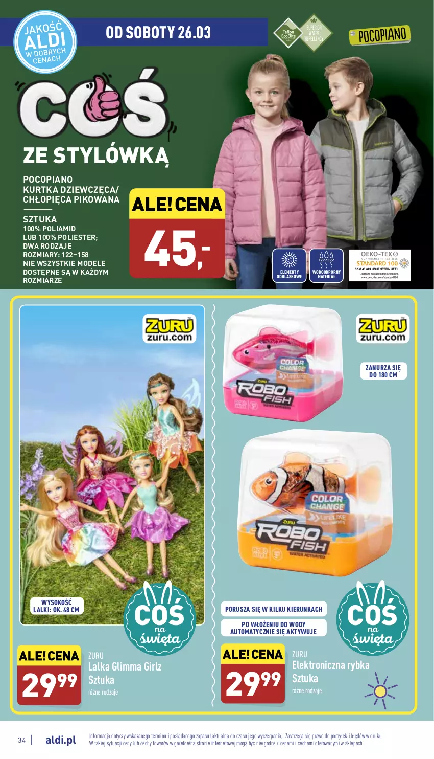 Gazetka promocyjna Aldi - Pełny katalog - ważna 21.03 do 26.03.2022 - strona 34 - produkty: Kurtka, Lalka, Pocopiano, Por, Sok