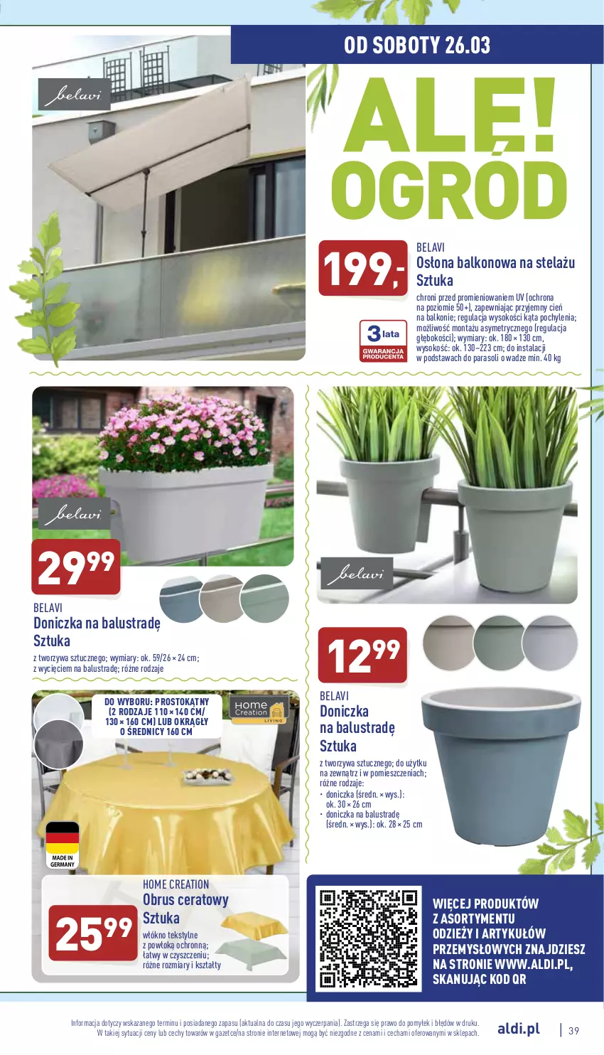 Gazetka promocyjna Aldi - Pełny katalog - ważna 21.03 do 26.03.2022 - strona 39 - produkty: Cień, Obrus, Parasol, Sok