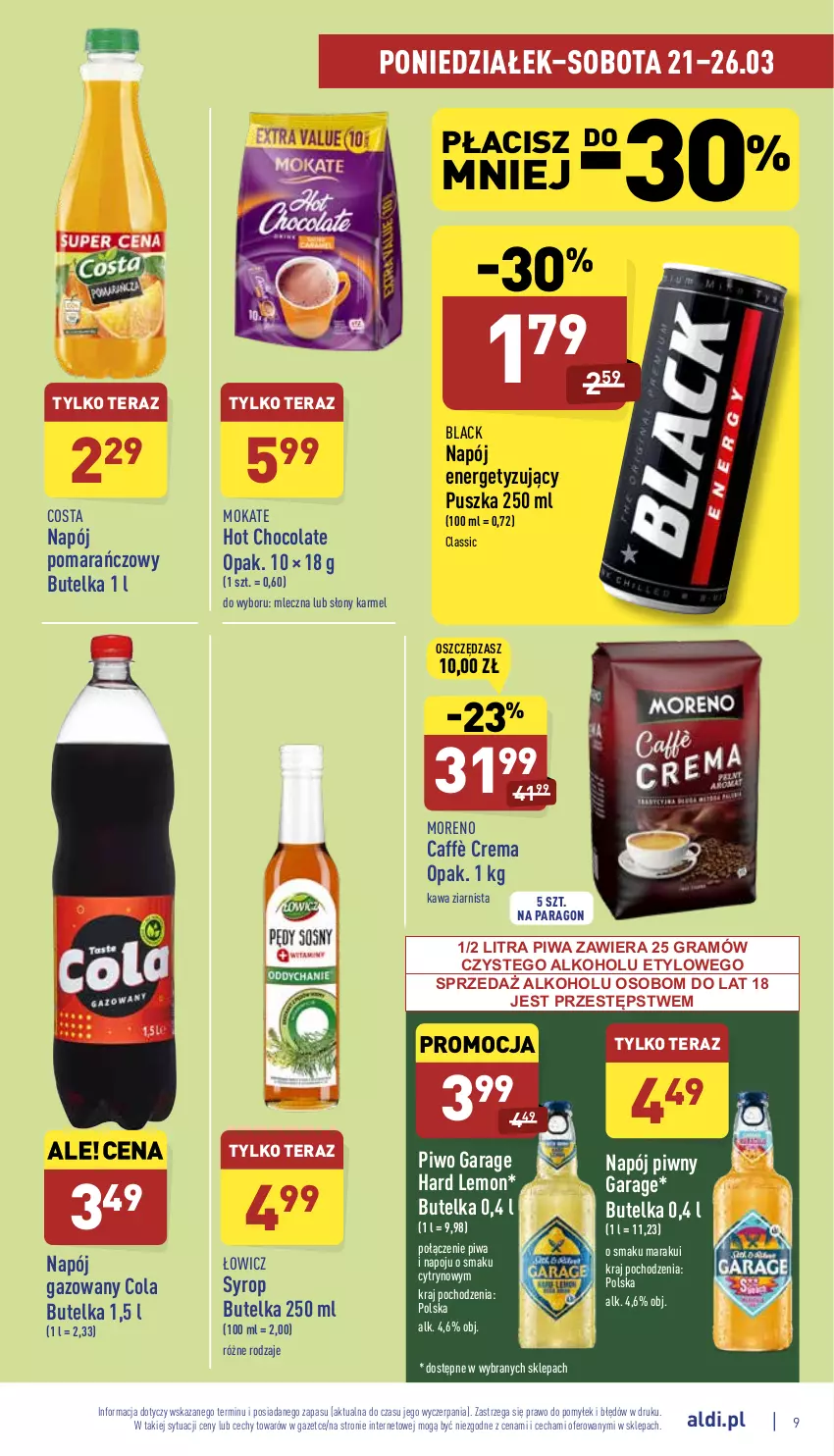 Gazetka promocyjna Aldi - Pełny katalog - ważna 21.03 do 26.03.2022 - strona 9 - produkty: Gra, Kawa, Kawa ziarnista, Lack, Napój, Napój gazowany, Piwa, Piwo, Syrop, Tera