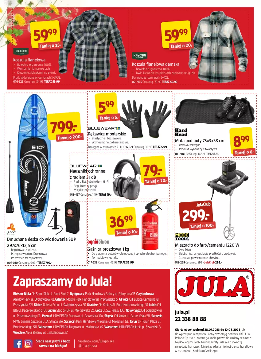 Gazetka promocyjna Jula - Gazetka - ważna 28.07 do 10.08.2023 - strona 8 - produkty: Buty, Cement, Fa, Gaśnica, Koc, Kosz, Koszula, Krokus, Mieszadło, Monte, Olej, Pokrowiec, Pompka, Por, Rękawice, Sok, Sport, Tera, Top, Tran, Wełna