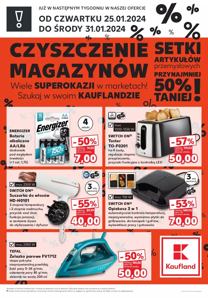 Gazetka promocyjna Kaufland - Zapowiedź oferty - ważna 18.01 do 24.01.2024 - strona 2 - produkty: Baterie alkaliczne, Energizer, Fa, Gra, Grill, Piec, Suszarka, Tefal, Top, Toster